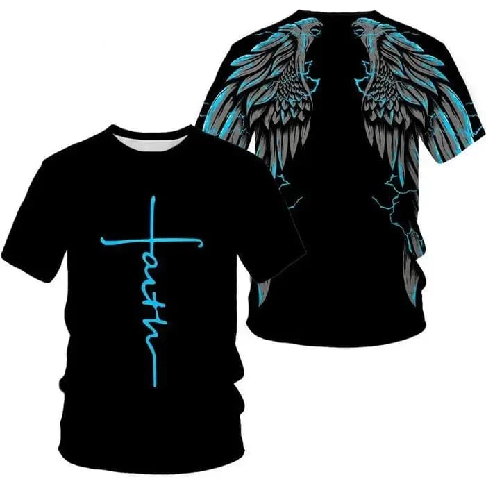 Ailes d'ange croix 3D imprimé t-shirt hommes femmes mode Cool et amusant à manches courtes
