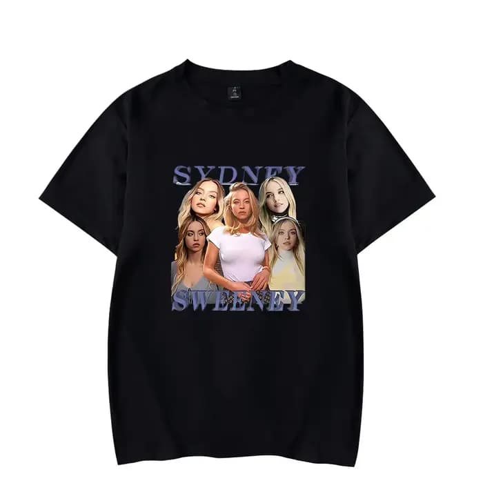 Sydney Sweeney-T-shirt à Manches Courtes et Col Ras du Cou pour Homme et Femme, Vêtement Décontracté
