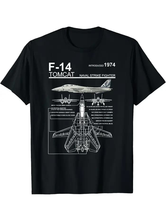T-shirt avec motif graphique d'avion de chasse F-14 Tomcat Navy