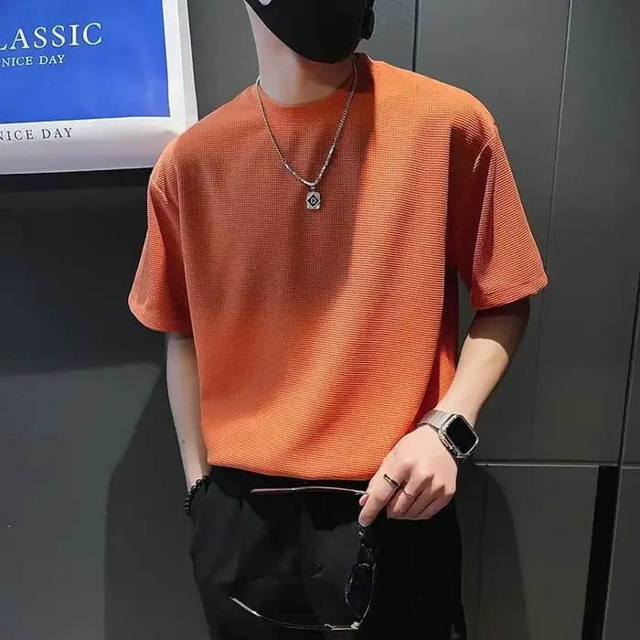 T-shirt orange à col rond pour hommes