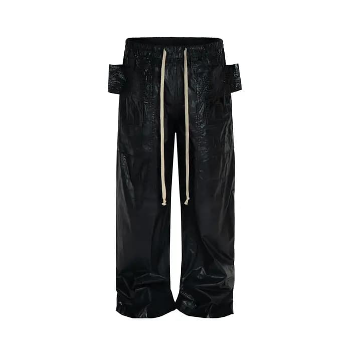 Pantalon Cargo noir à jambes larges, revêtement de teinture de cire Vintage, corne cylindrique, mult