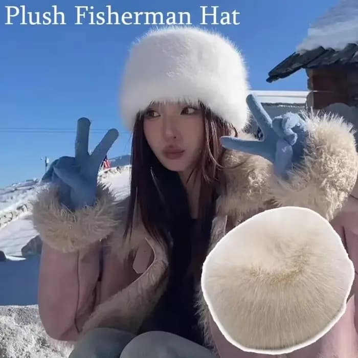 Chapeau seau en fourrure moelleuse en peluche