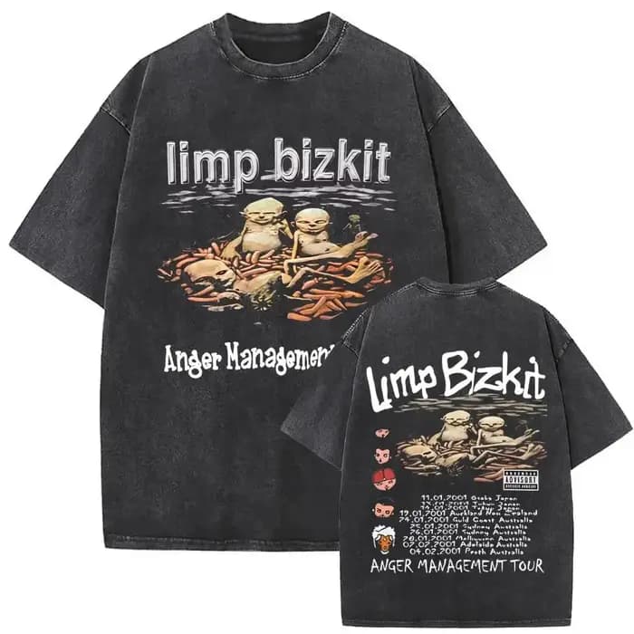 T-shirt Punk Rock Y2k, style vintage délavé, imprimé graphique du groupe de rock Limp Bizkit, vêteme