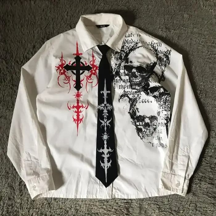 Y2K Style gothique manches longues chemise Affliction Harajuku rétro col en v