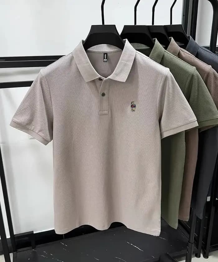 Marque de mode ours en peluche brodé polo à manches courtes haut de gamme 100% pur coton confortable respirant hommes revers T-shirt