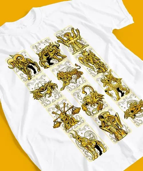 T-shirt pour Anime Caballeros de Zodiaco Doce Armaduras Doradas