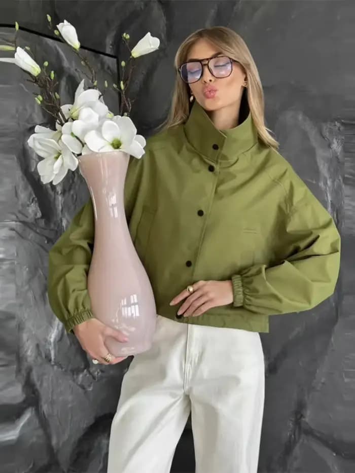Veste surdimensionnée en cuir PU vert Olive pour femme