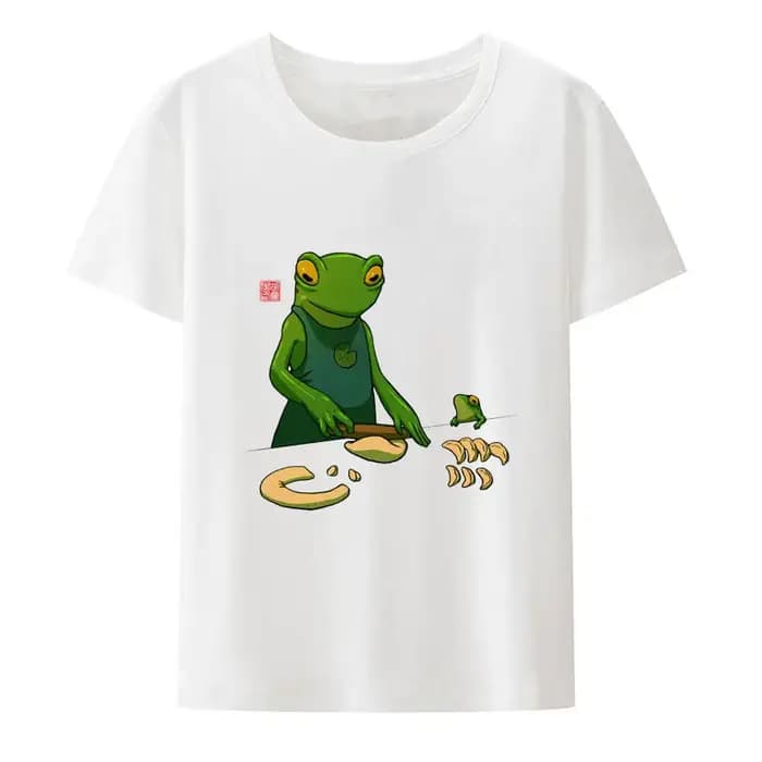 Grenouille et ses Sprog faisant des boulettes imprimer t-shirt cadeau Kawaii vêtements pour femmes