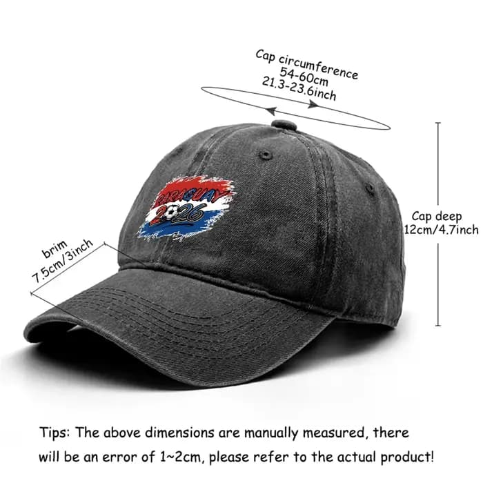 Casquette de baseball effet vieilli avec drapeau du Paraguay imprimé