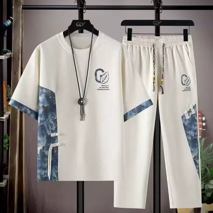 Hommes T-shirts pantalons décontractés 2 pièces ensemble nouveau automne surdimensionné noir survêtement M-8XL