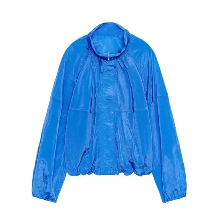 Veste en nylon plissée à col montant et manches longues couleur macaron pour femme – Nouvelle collection estivale