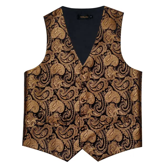 Ensemble gilet et cravate pour homme à motif cachemire – Gilet formel avec pochette de poche, idéal