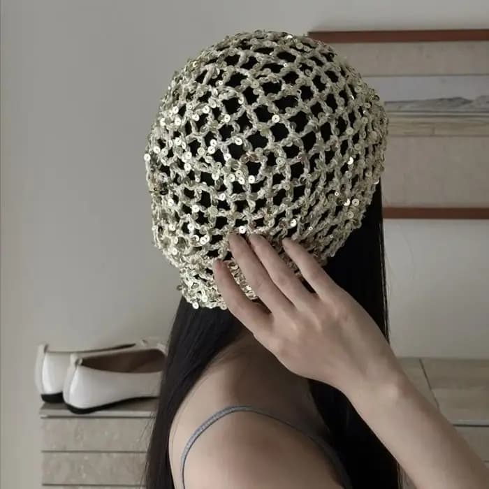 Casquette tissée à paillettes rétro Vintage