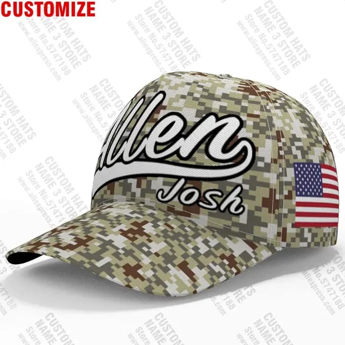 Casquette de baseball américaine Camo Free bt, nom, numéro, logo d'équipe, football, Allen, États-Un