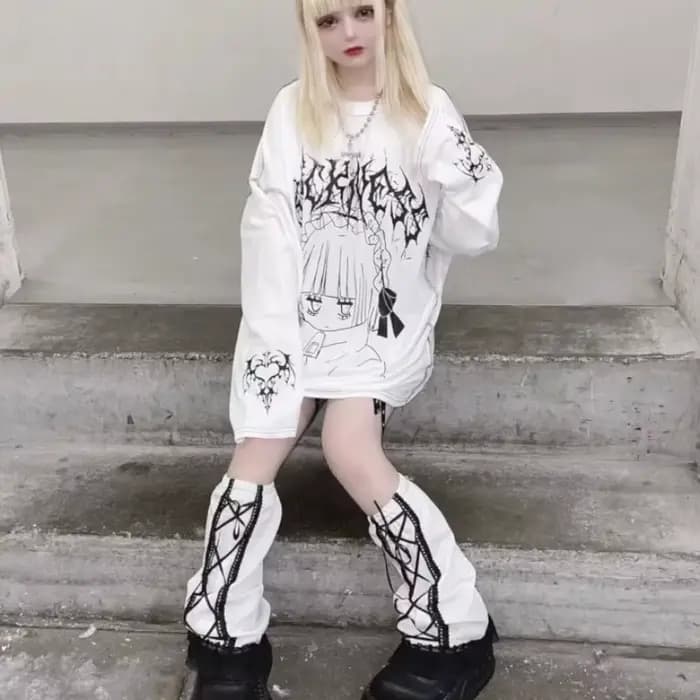Streetwear T-shirts Femmes Vêtements Imprimé Manches Longues T-shirts Décontracté Mode Japonais Cami