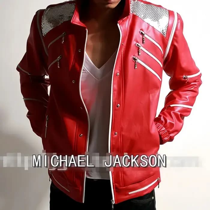 Costumes d'Imitateur Michael Jackson, Veste Rouge à Fermeture Éclair