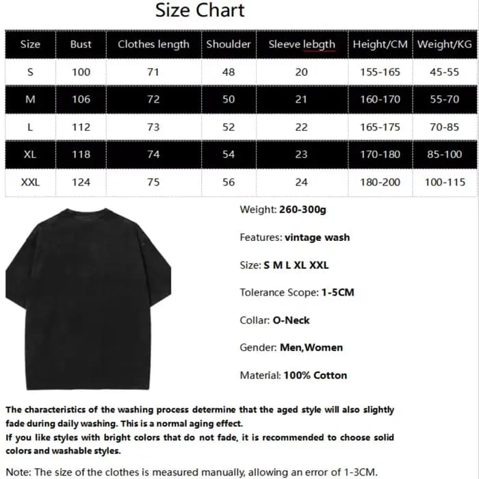 T-shirt en coton lavé à manches courtes pour hommes et femmes