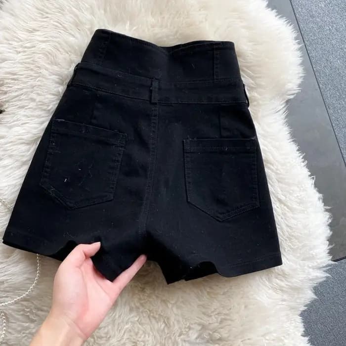 Streetwear noir Denim Shorts femmes mode taille haute hanche Wrap