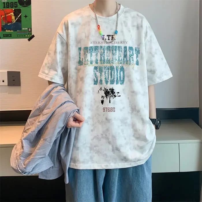 T-shirts imprimés tie-dye avec lettres pour hommes