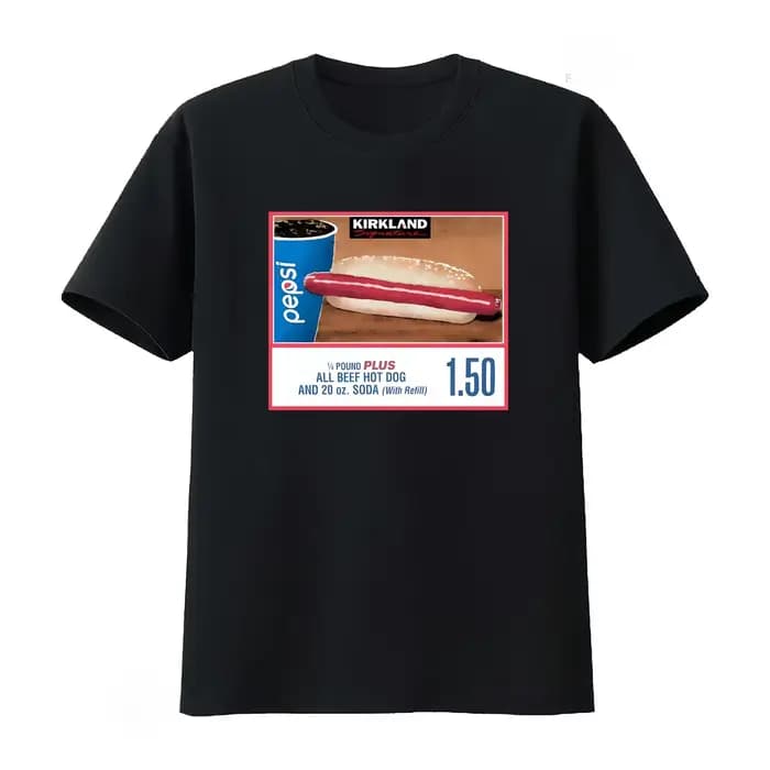 T-shirt Meme Costco Hotdog avec design Hot Dog tout bœuf de plus de 1