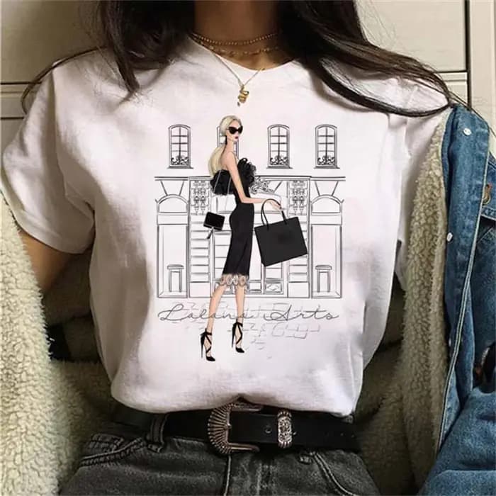 Mode Paris voyage dame impression t-shirt t-shirts décontracté col rond manches courtes