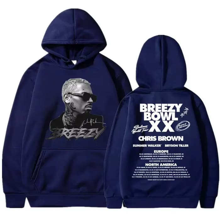 Chris Brown Breezy Bowl XX 2025 Concert Tour sweat à capuche Hip Hop rétro hommes femmes