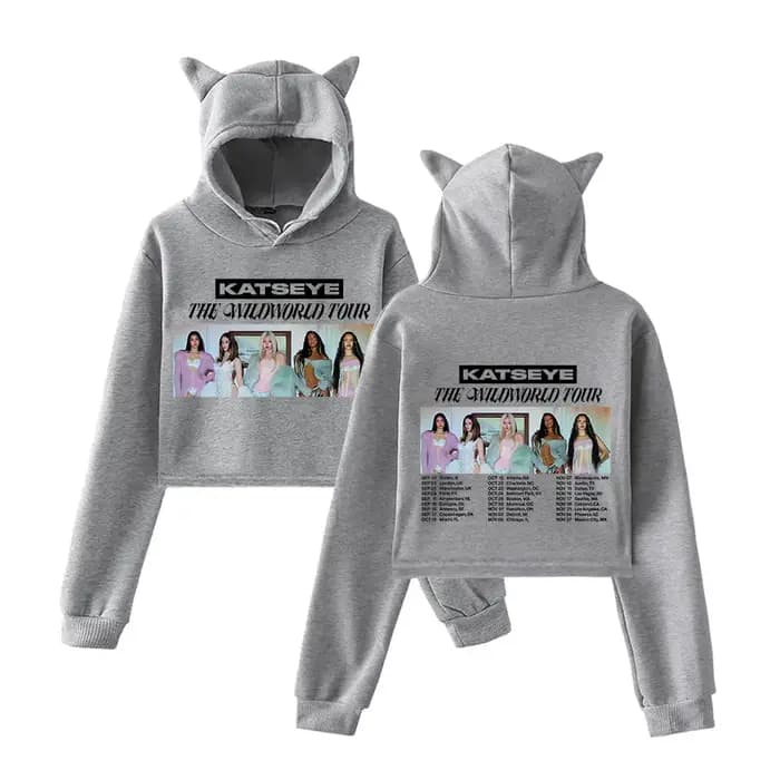 Katseye The Wildworld Tour 2026 Merch Pullover Sweat à capuche à oreilles de chat pour femme à manches longues Vêtements pour femmes
