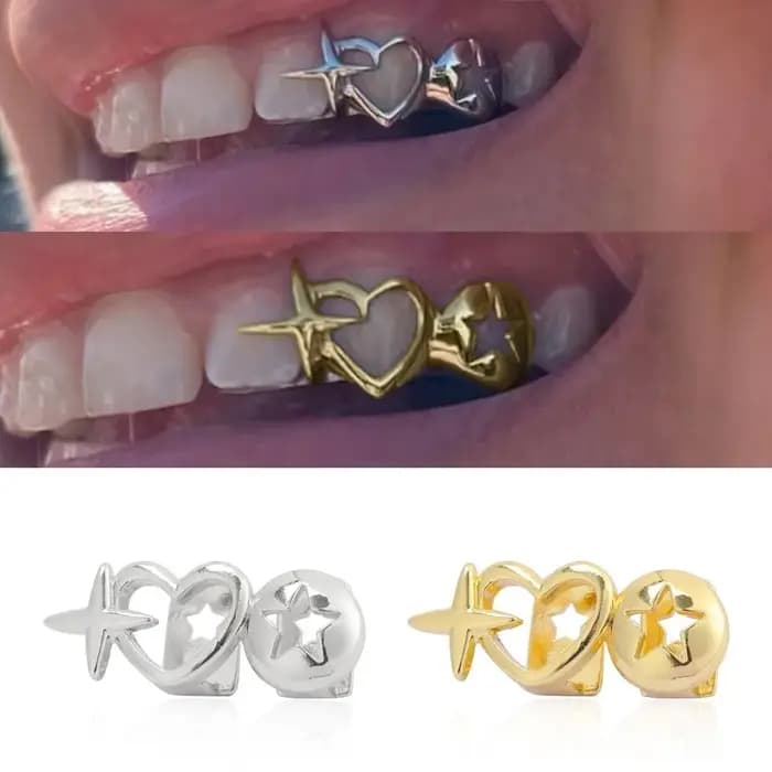 Nouveau coeur creux Hip Hop dent Grillz cuivre coeur forme dents bouchons haute polonais Grills dentaires Hip Hop