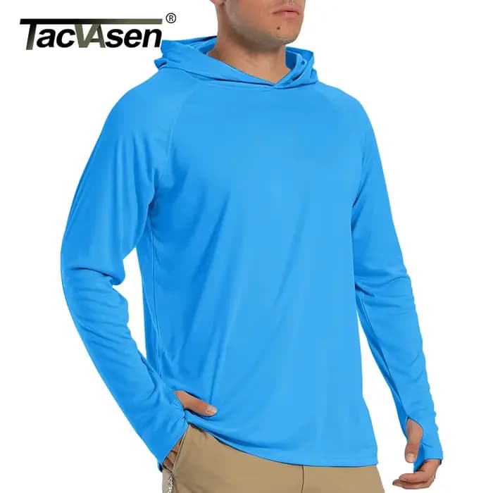 TACVASEN Protection solaire T-Shirts hommes à manches longues à capuche décontracté résistant aux UV