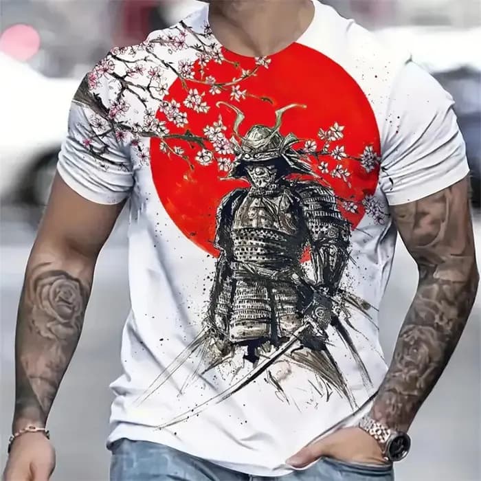 T-shirt décontracté pour homme style samouraï japonais
