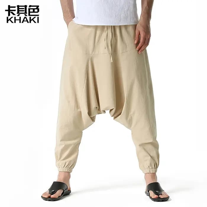 Ligne de coton Coton Lin Joggers Hommes Baggy Hippie Boho Gypsy Aladdin Cargo Homme Pantalon Yoga Sarouel Pantalon Cargo Homme 20210413-4