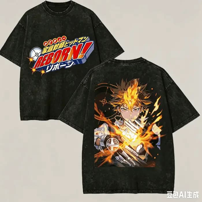 HITMAN REBORN! T-shirt lavé pour les amateurs d'anime, style Harajuku, nouveau modèle, surdimensionn