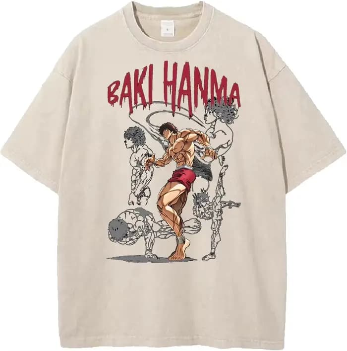 Manga Baki imprimé T-shirt Harajuku Vintage lavé surdimensionné