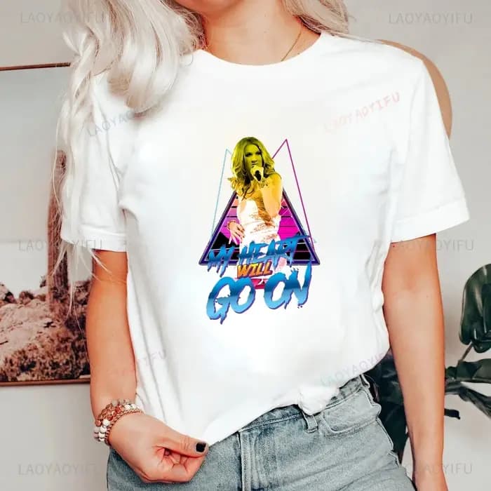 T-shirt imprimé rétro Céline Dion - Chemise à manches courtes tendance unisexe adaptée aux hommes et aux femmes