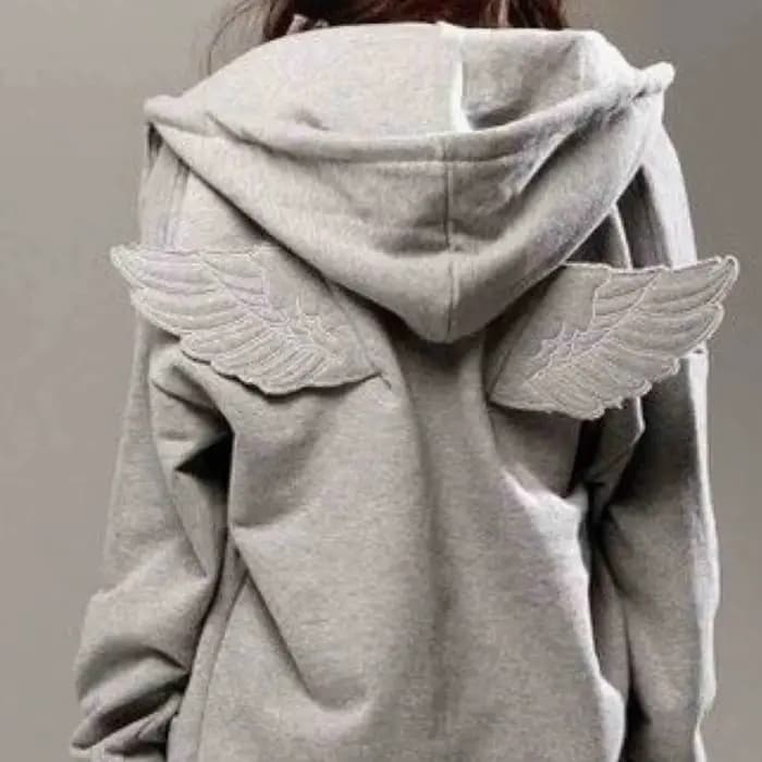Sweat-shirt à capuche gris pour femme avec broderie d'ailes d'ange