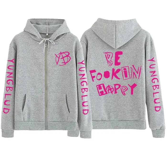 Sweat à capuche zippé Rock Singer Yungblud Be Fookin Happy pour homme et femme