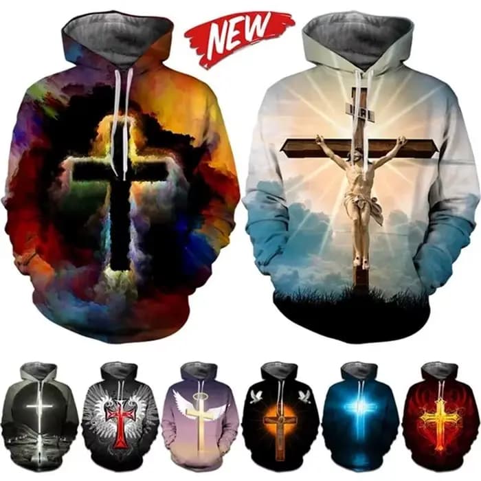 Sweat à capuche imprimé croix de Jésus chrétien pour hommes et femmes