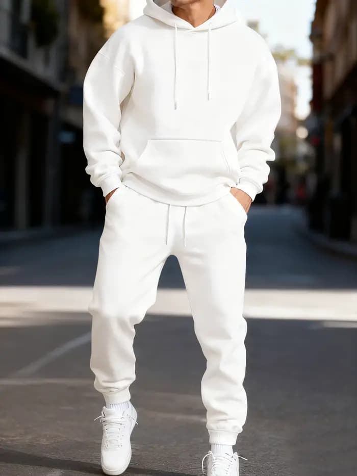 Homme sweat à capuche ensemble hiver couleur unie deux pièces ensembles longue longueur vêtements de rue sport