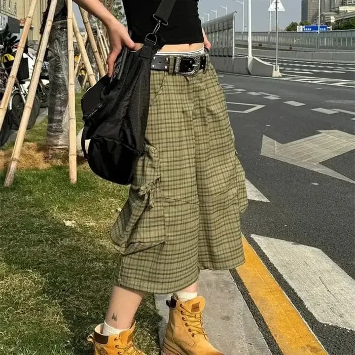 Street Plaid grande poche vêtements de travail pantacourt pour hommes femmes 2025 été nouveau Style américain ample marque à la mode pantalon à jambes larges