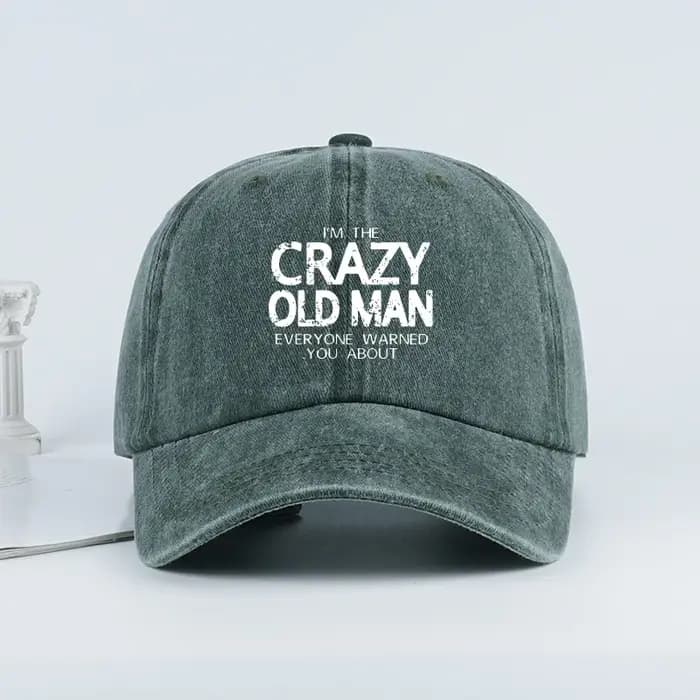 Casquette de baseball délavée avec imprimé « Crazy Old Man » amusant, réglable, unisexe, style décon