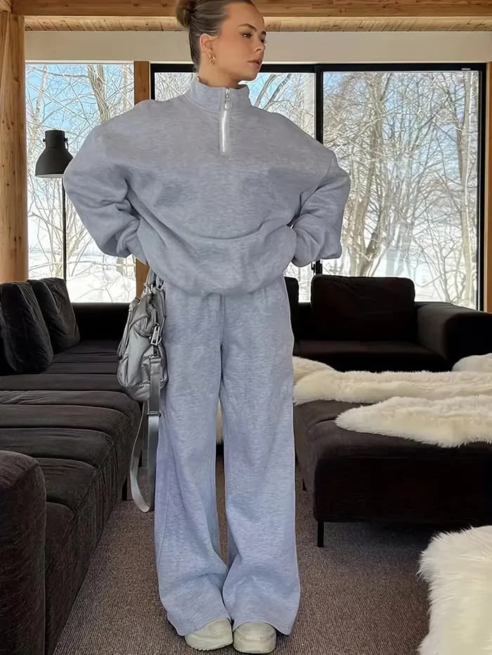 Ensemble sweat-shirt et pantalon de jogging doublé polaire épais incontournable pour l'automne et l'hiver
