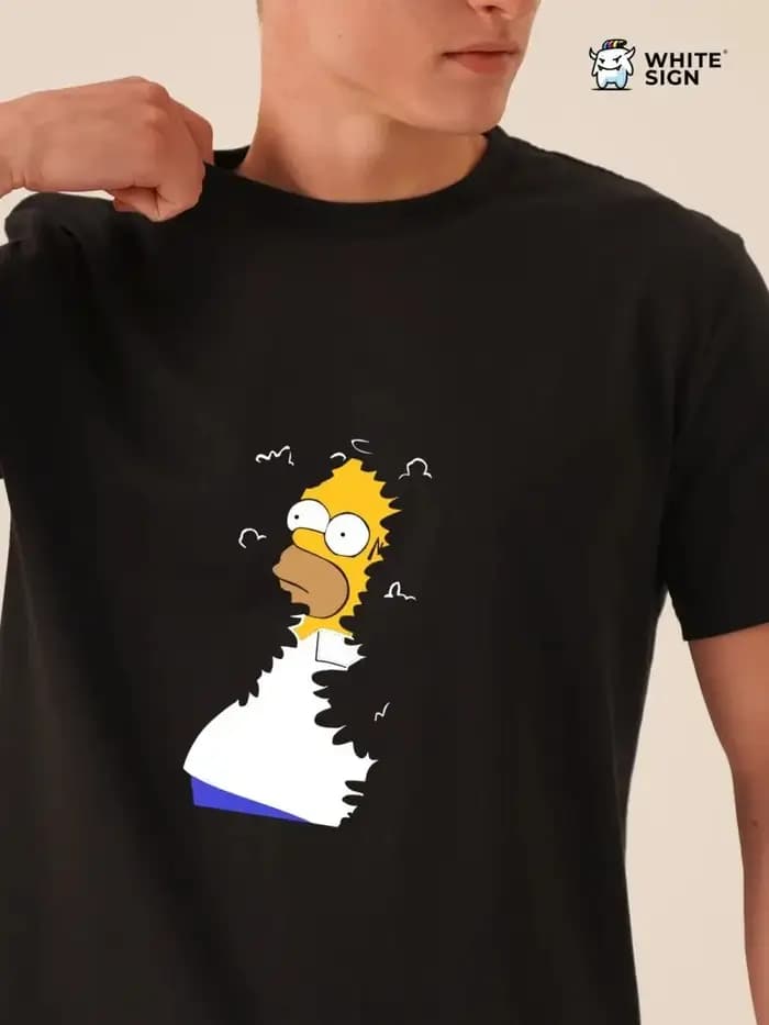 T-shirt en coton avec un imprimé de Homer Simpson dans les buissons. Sweat-shirt ample et décontract