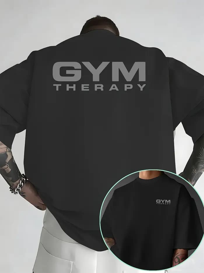 T-shirt décontracté pour homme à coupe ample avec imprimé GYM - Haut tendance printemps/été, col ron