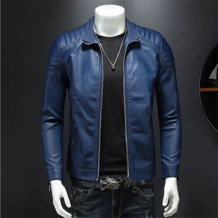 Veste de motard en cuir monochrome pour hommes