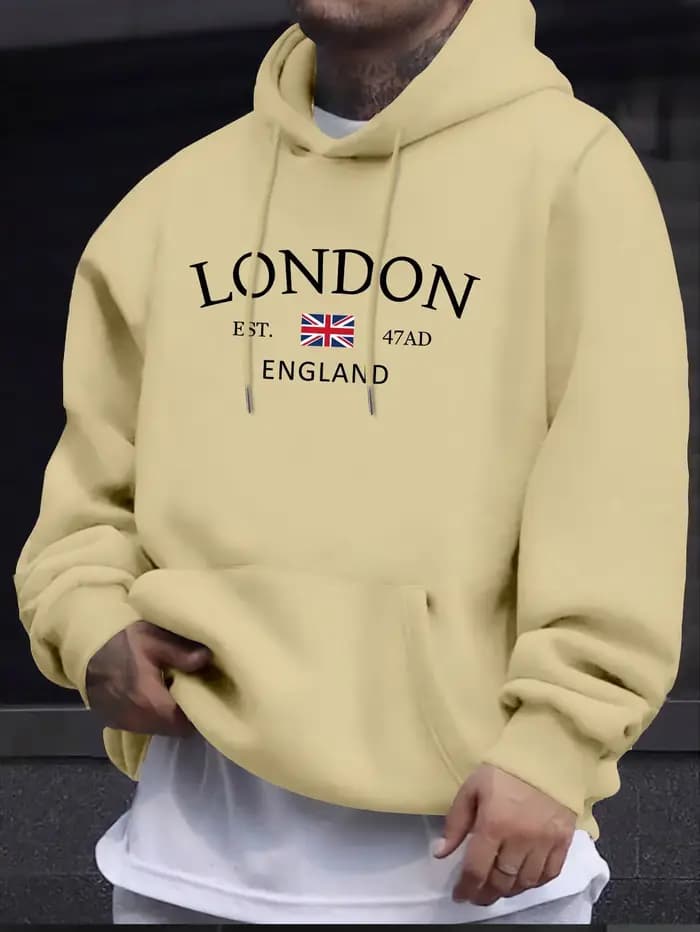 Sweat à capuche élégant imprimé drapeau de londres et d'angleterre