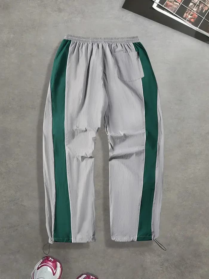 Pantalon de jogging gris-vert colorblock à rayures latérales pour homme