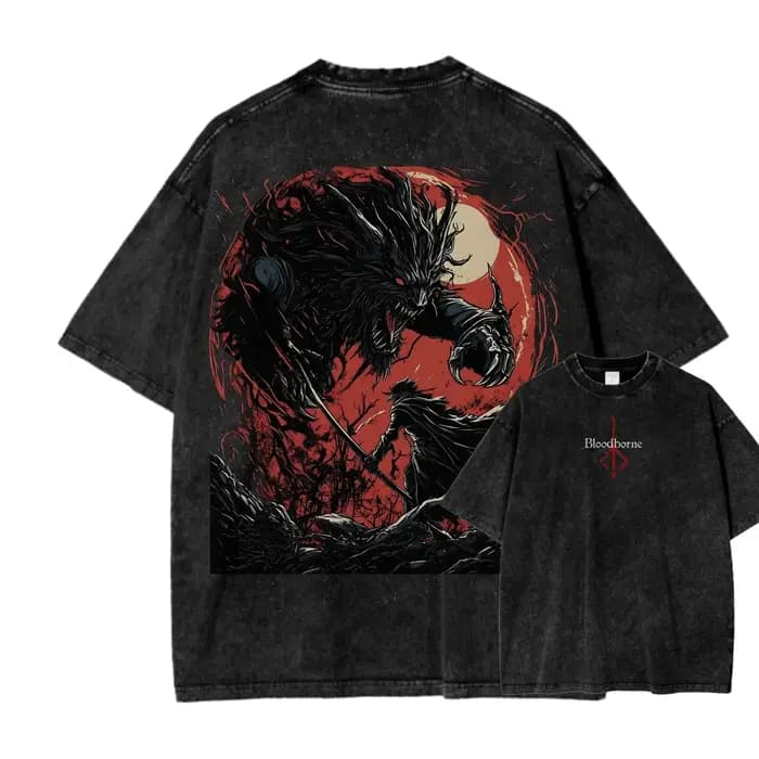 Nouveau T-shirt imprimé Bloodborne, jeu de rôle d'action tendance, style vintage délavé, en coton am