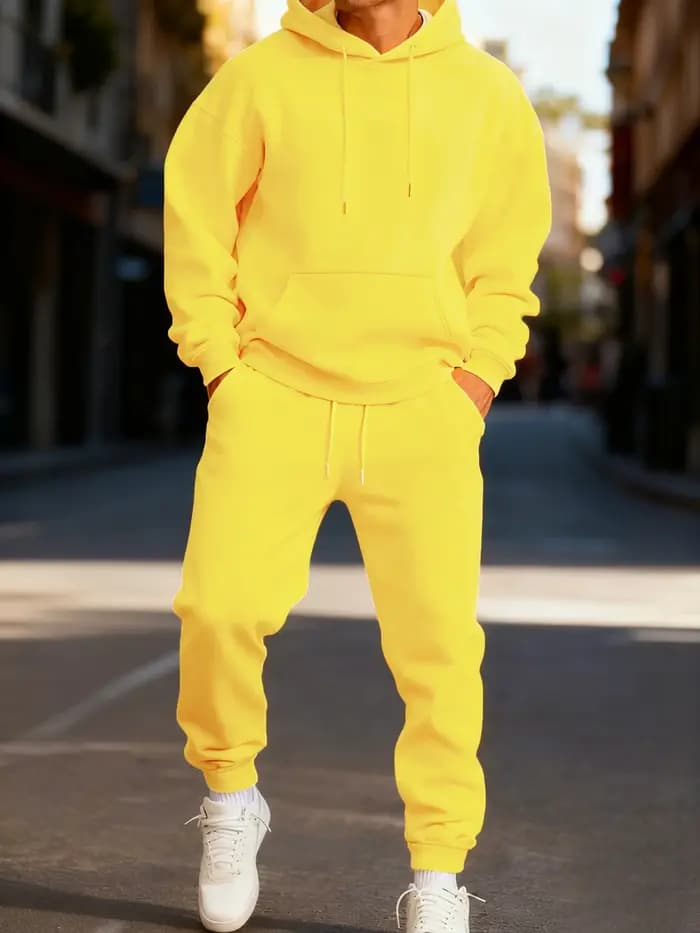 Homme sweat à capuche ensemble hiver couleur unie deux pièces ensembles longue longueur vêtements de rue sport