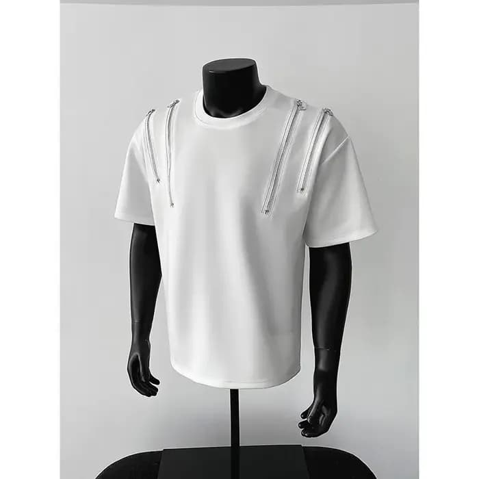 T-shirt Homme Col Rond avec Détail Zip Streetwear Tendance Style Urbain Hip Hop Décontracté Haut de Gamme Mode Graphique Coupe Slim