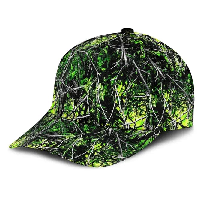 Casquette de baseball camouflage vert fluorescent avec motif de branche d'arbre